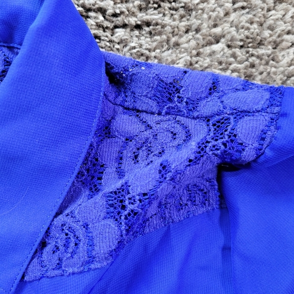 Royal Blue Sheet Top From PacSun Sheer Long Sleeve Collar Woman's Small - Picture 7 of 7